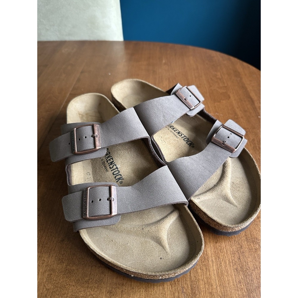 Birkenstock Arizona Two Strap Vegan Sandals Dust Grey Taupe Mens 12 Womens 14